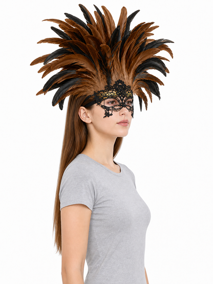 Carnival Headpiece with Feathers and Mask