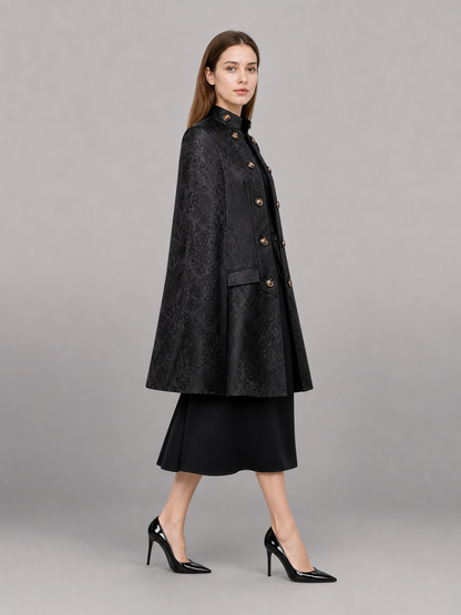 Black carnival cloak with jacquard pattern