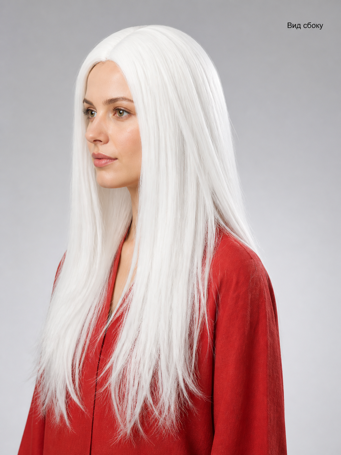 White Long Wig, 75 cm, Straight Hair for Cosplay side view