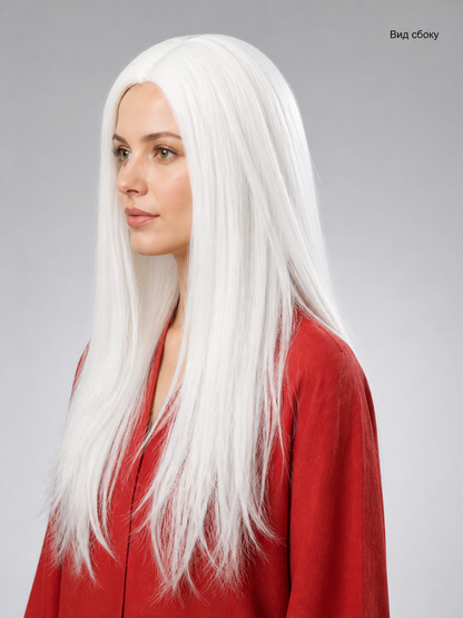 White Long Wig, 75 cm, Straight Hair for Cosplay side view