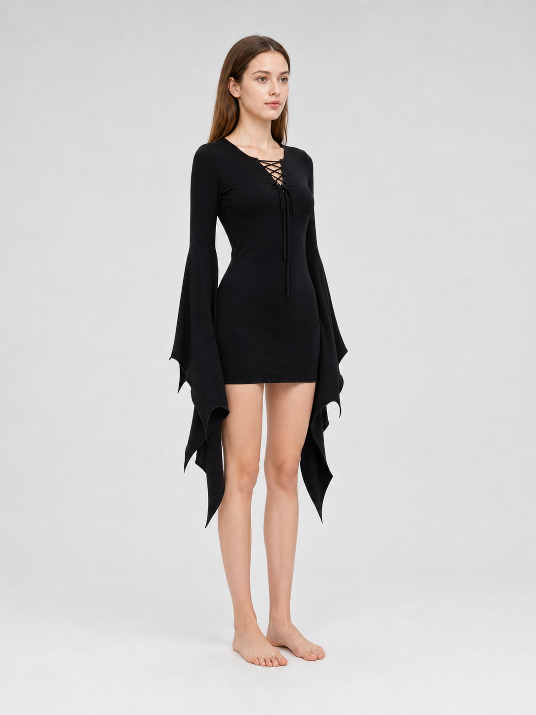 Gothic Dress with Sleeves and Lacing for Cosplay
