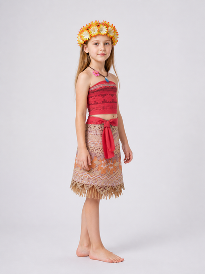 Children's Moana Costume with Skirt and Necklace side view