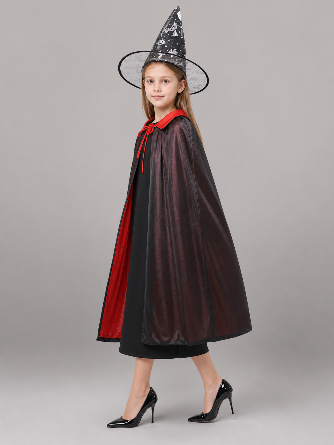 Black and Red Carnival Cloak with Hat and Hook
