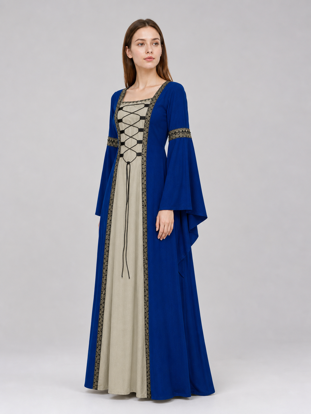 Long Medieval-Style Dress with Lacing
