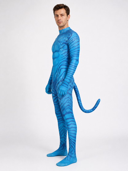 Blue Avatar Costume with Tail and Muscles for Children and Adults