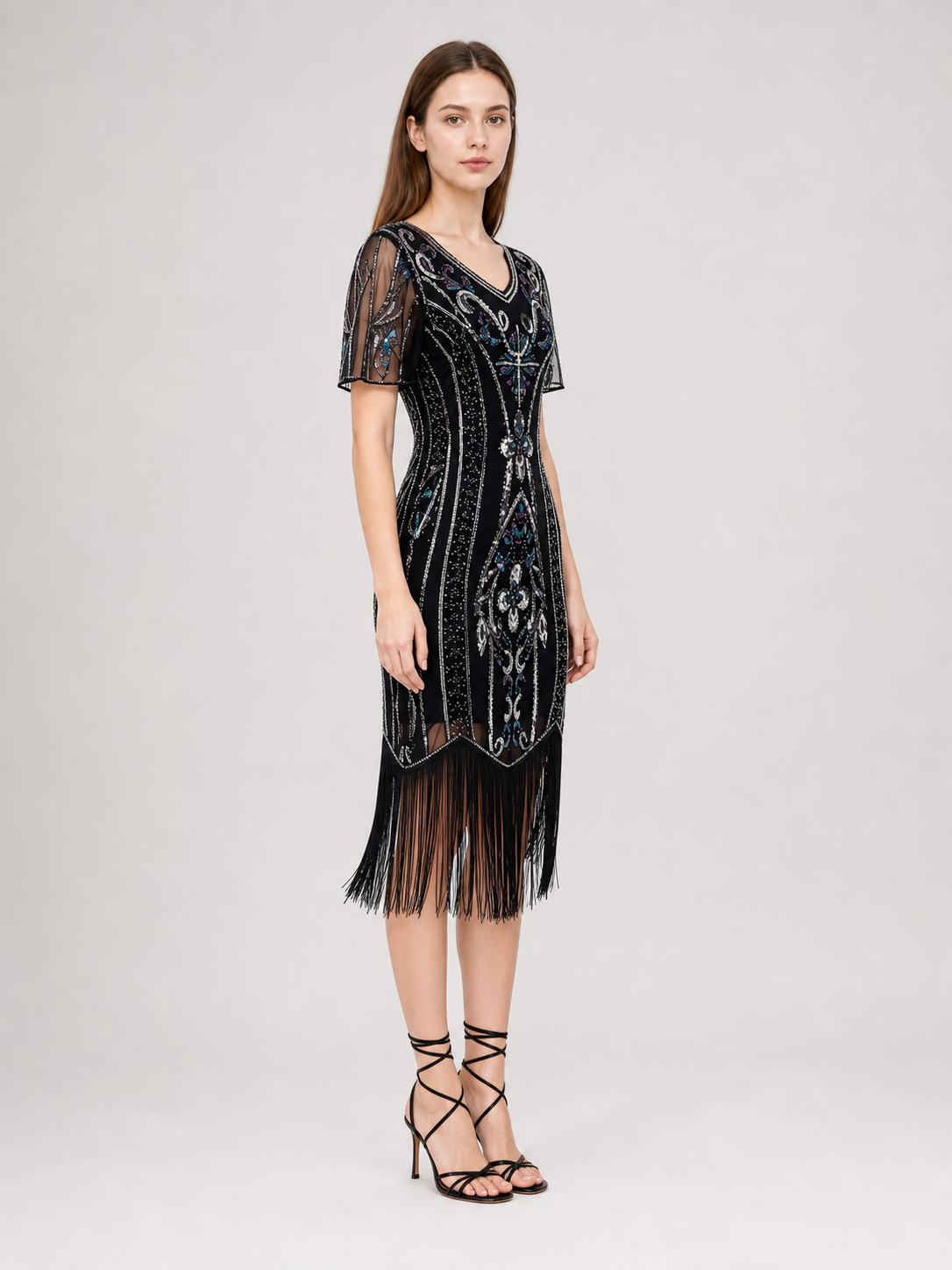 1920s-Style Sequin Dress with Fringe