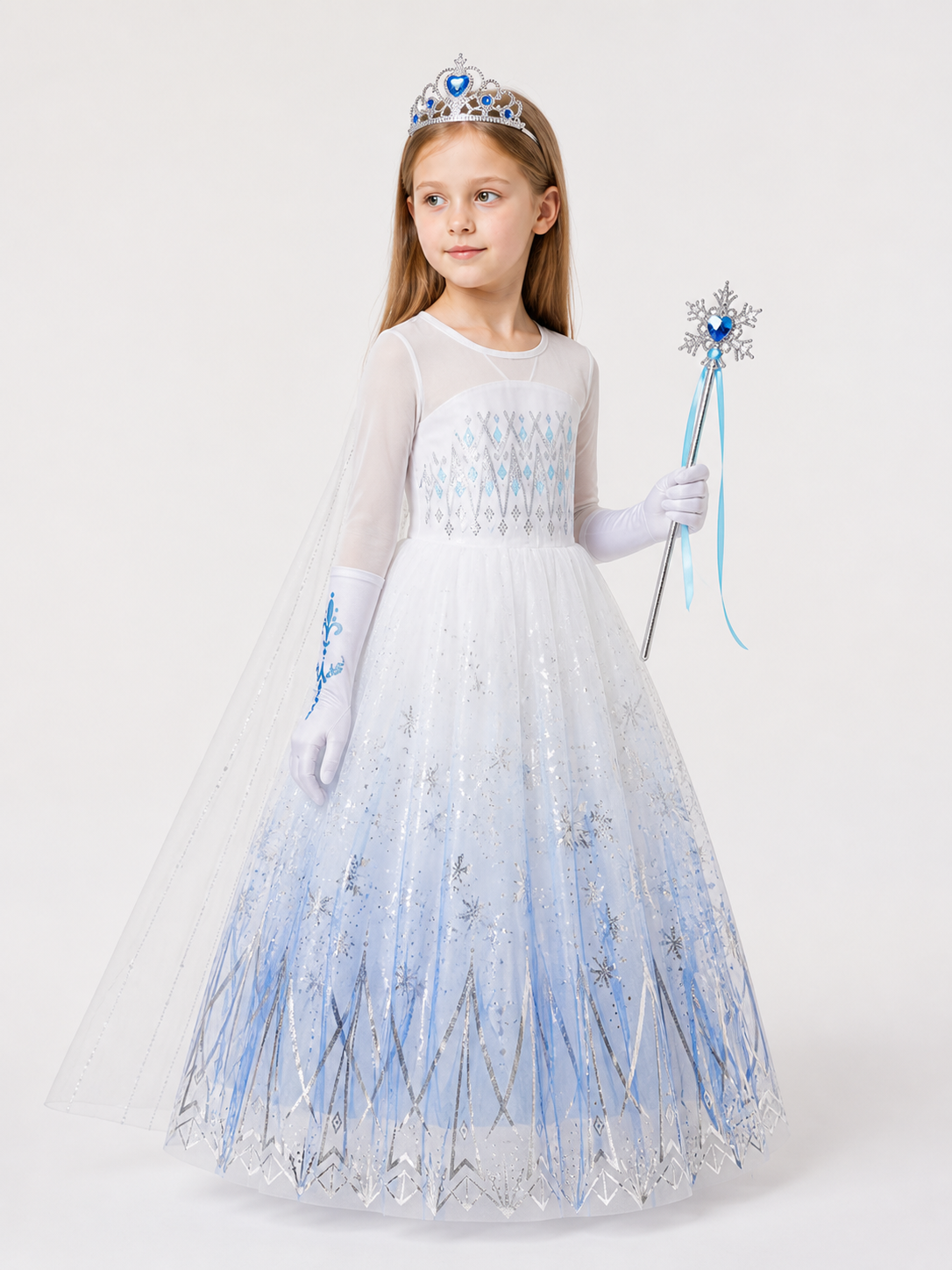 Princess Costume with a White Dress and Crown