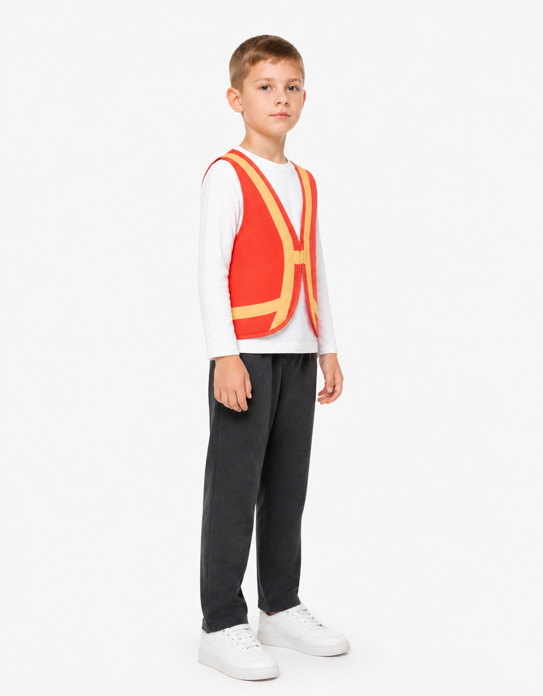 Zootopia Costume Vest, Red with Yellow Trim side view