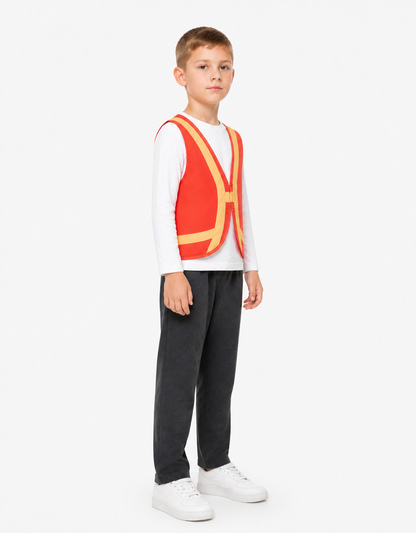 Zootopia Costume Vest, Red with Yellow Trim side view
