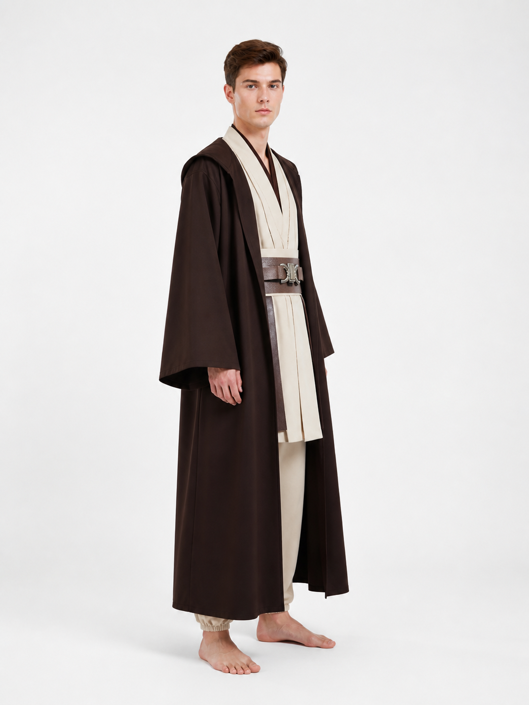 Brown Long Vampire Costume with Belt side view