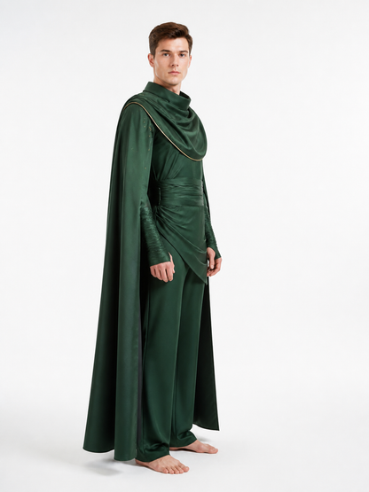 Dark Green Loki Costume with Cape for Cosplay side view