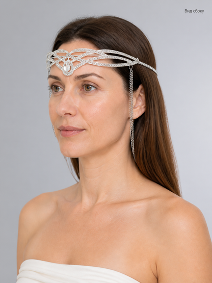 Carnival Headpiece Crown, Silver-Colored, with Chains side view
