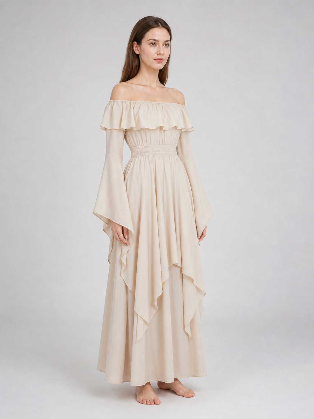 Long Off-the-Shoulder Dress with Ruffles