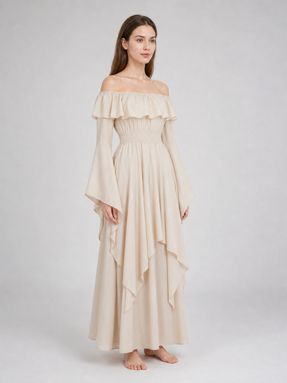 Long Off-the-Shoulder Dress with Ruffles