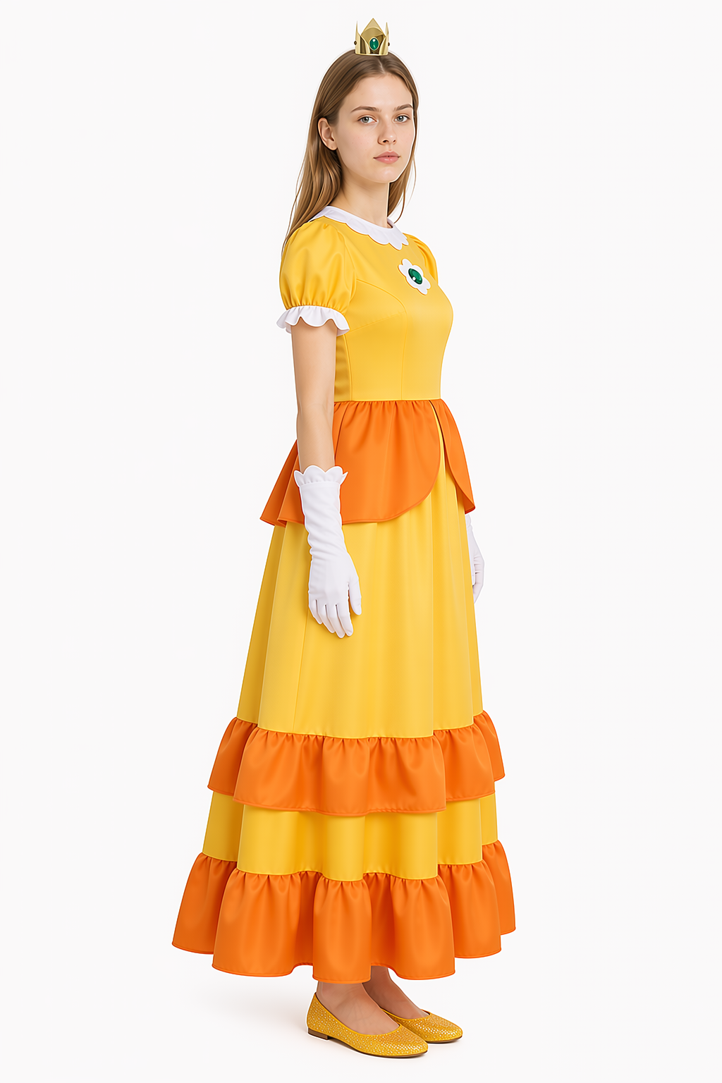 Princess Dress with Tiered Ruffles and Brooch side view