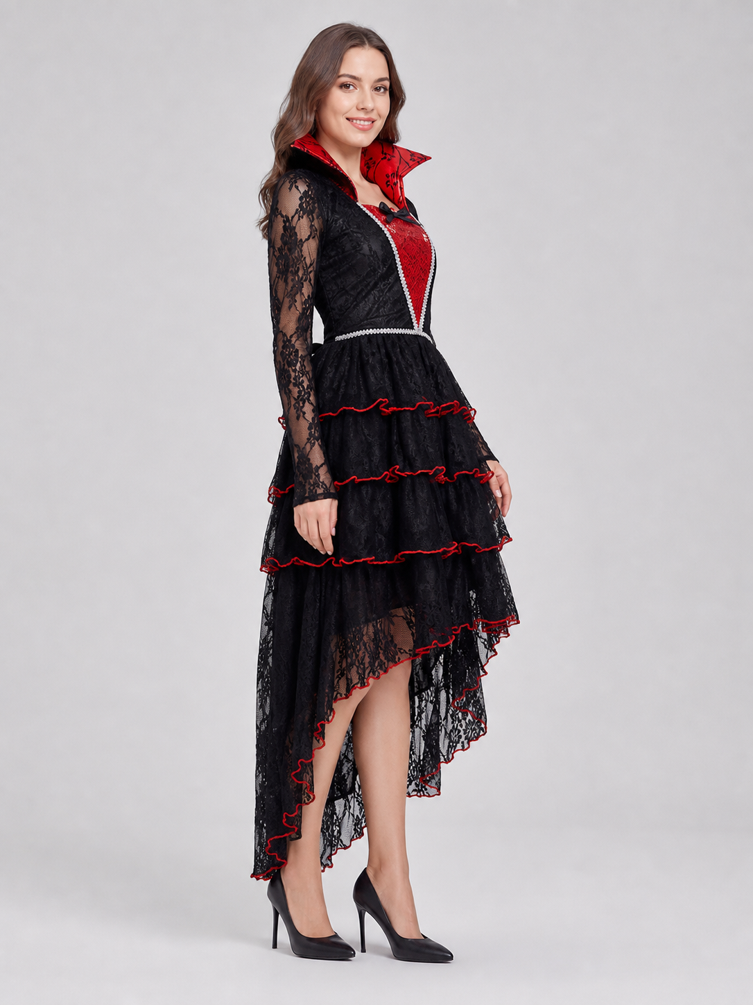 Gothic Dress with Layered Skirt and Necklace