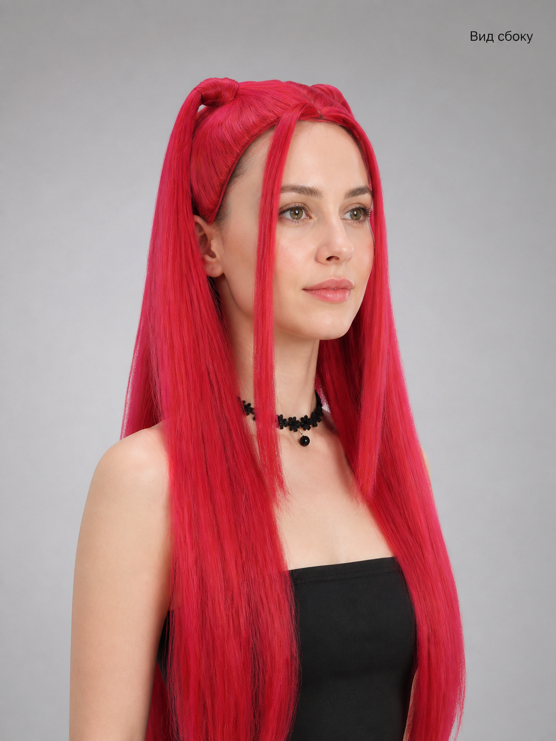 Pink-and-Red Curly Carnival Wig for Cosplay side view