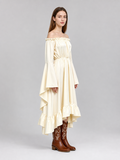 Off-the-Shoulder Dress with Sleeves and Ruffles