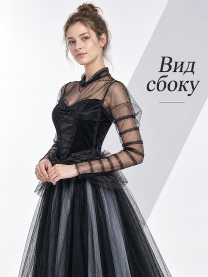 Black carnival dress with corset bodice and bow