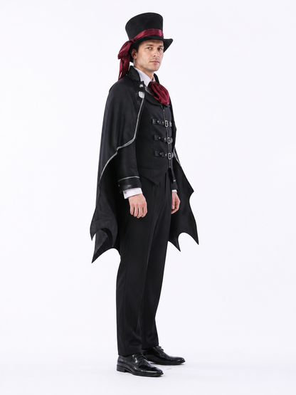 Vampire Costume with Long Cape and Top Hat for Halloween side view