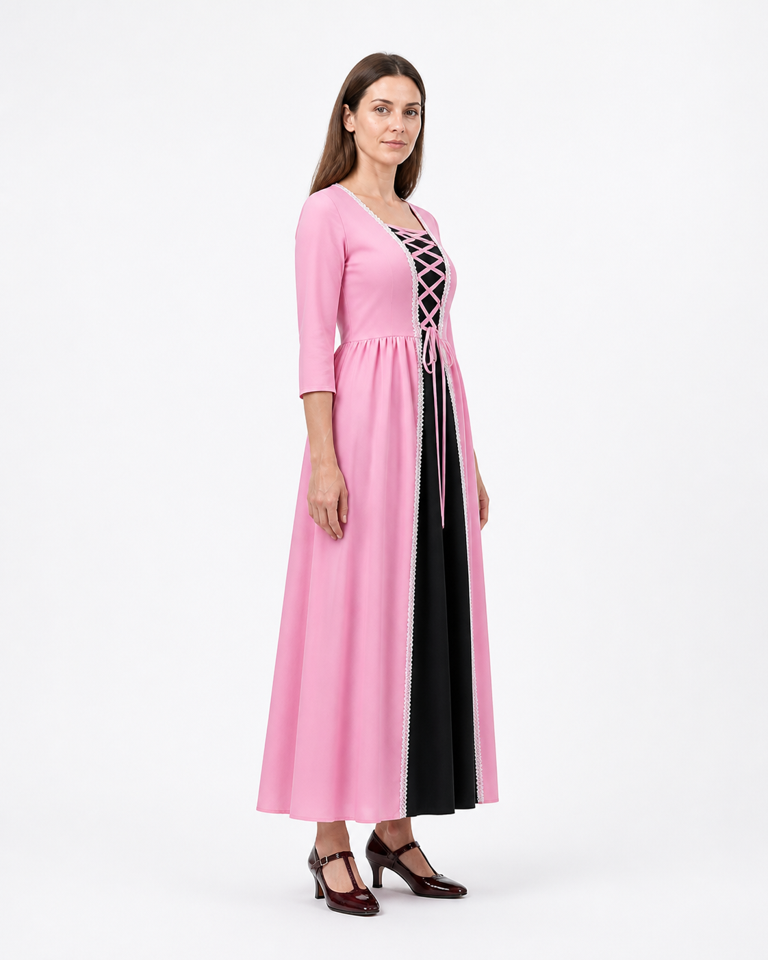 Medieval Princess Dress with White Trim and Lacing side view