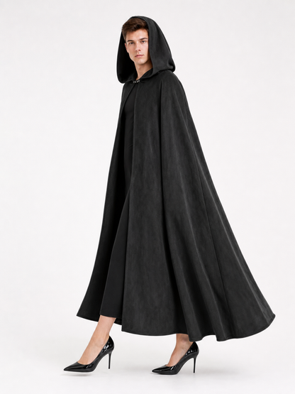 Long black hooded costume cloak