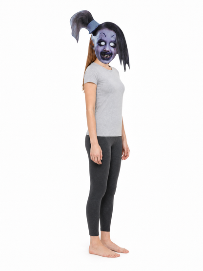 Terrifying Clown Full Face Mask with Witch Hat and Long Black Hair Halloween side view