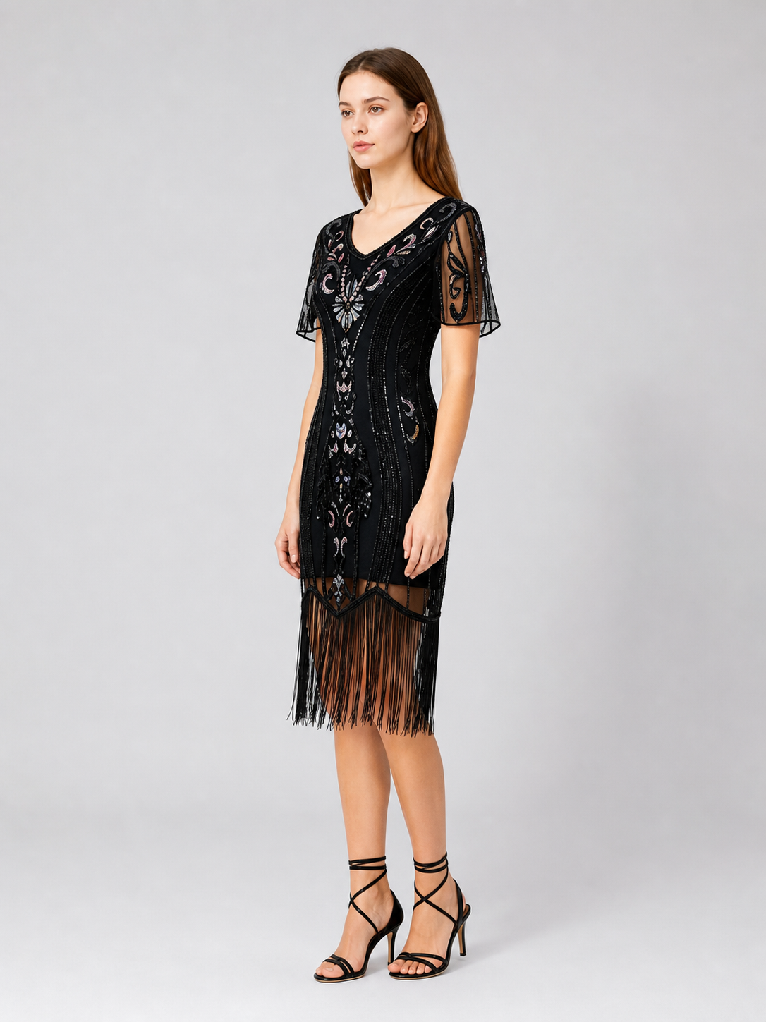 Vintage 1920s Dress with Sequins and Fringe