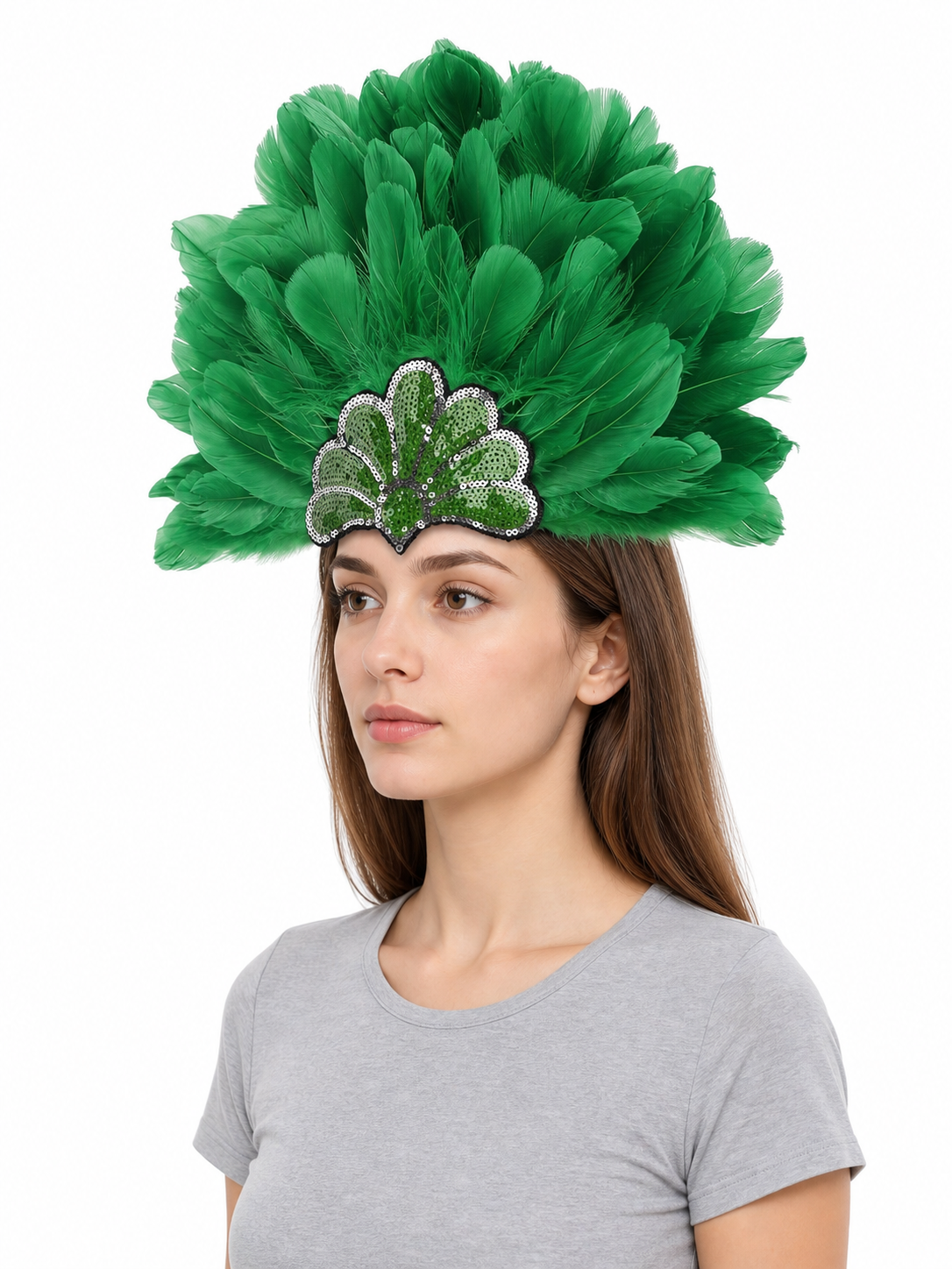 Carnival Headpiece with Green Feathers