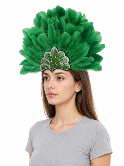 Carnival Headpiece with Green Feathers