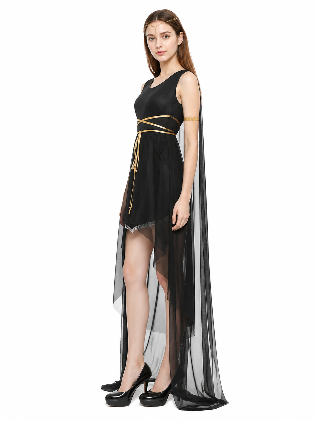 Black Dress with Cape Halloween Costume side view