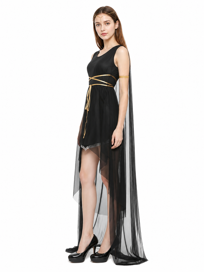 Black Dress with Cape Halloween Costume side view