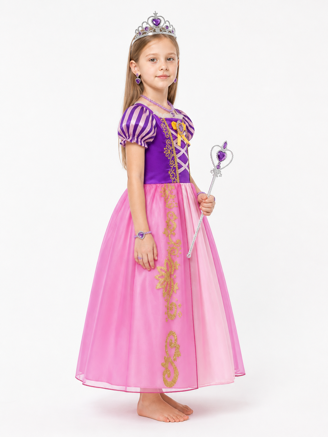 Rapunzel Princess Costume with Crown and Wand side view