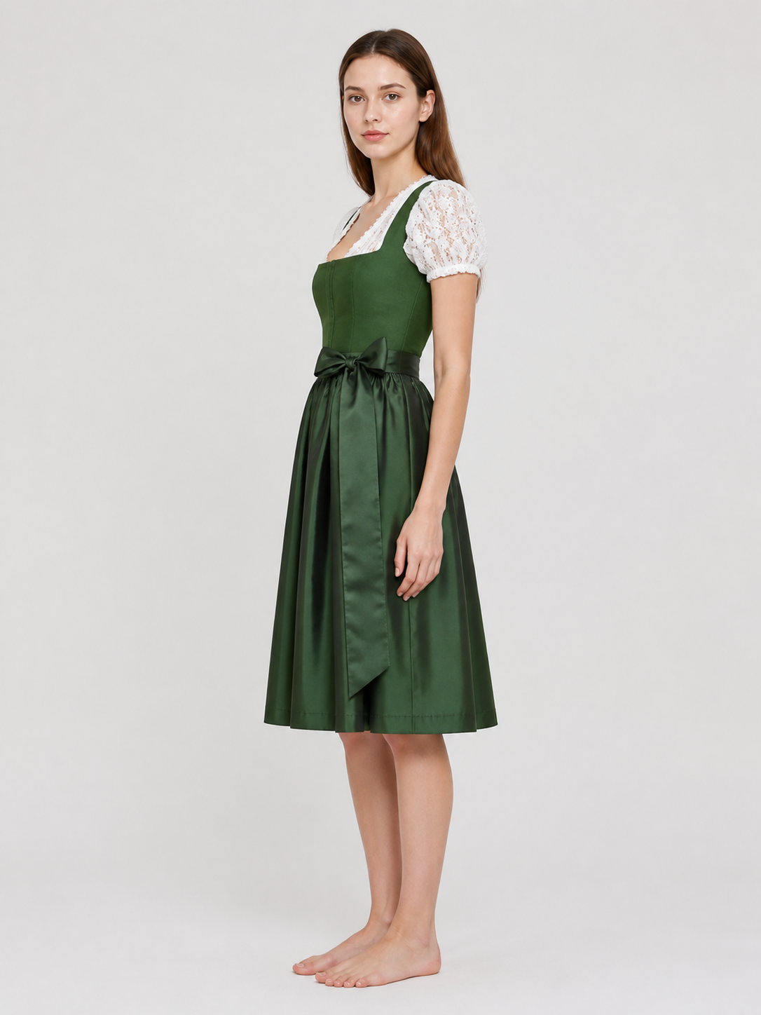 Midi Dress with a Square Neckline and Lace
