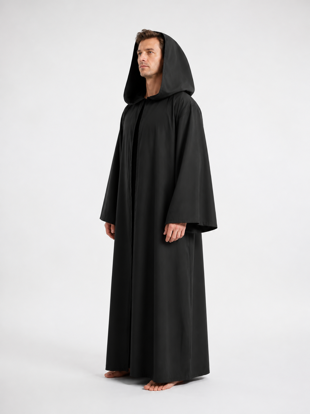 Black Long Hooded Robe for Halloween Cosplay side view