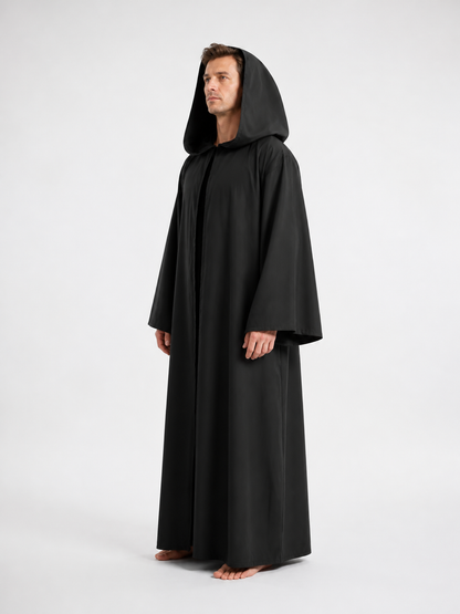 Black Long Hooded Robe for Halloween Cosplay side view