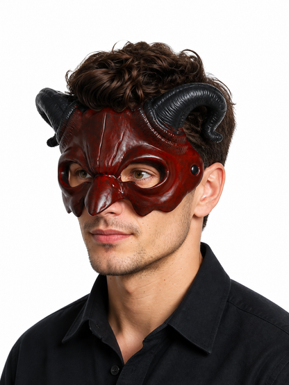 Red Carnival Mask with Horns for Halloween and Cosplay side view