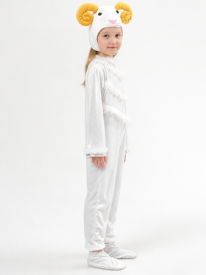 White Animal Costume with Hood and Horns side view