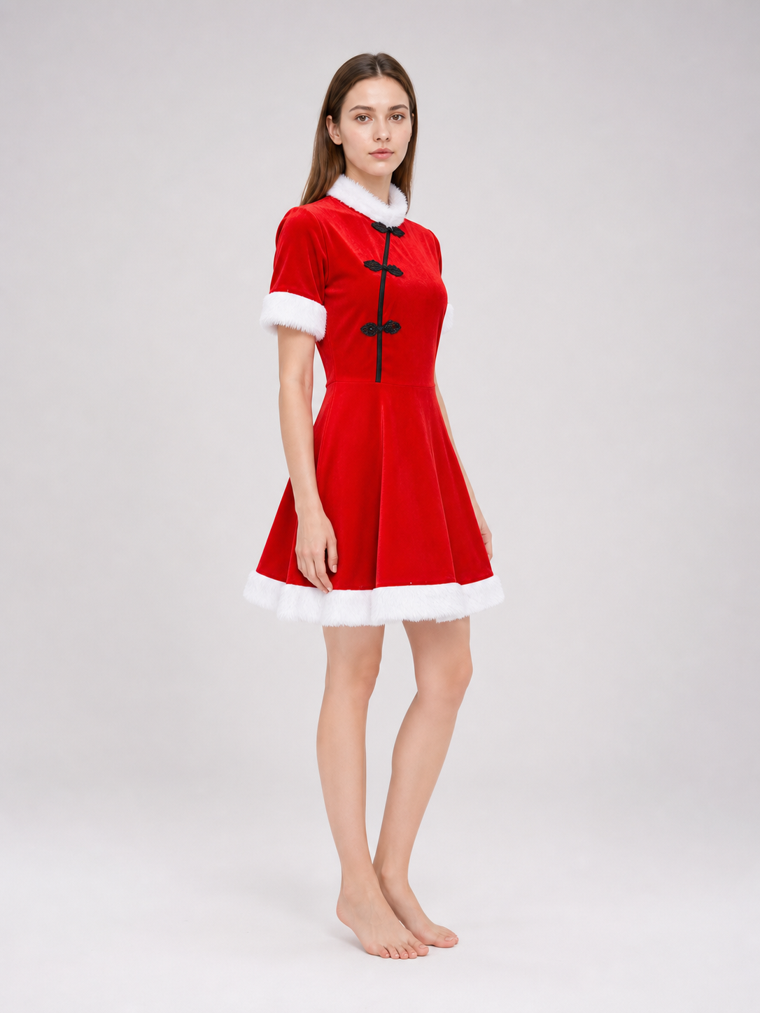 Bright festive dress in Chinese style with a cape