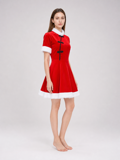Bright festive dress in Chinese style with a cape