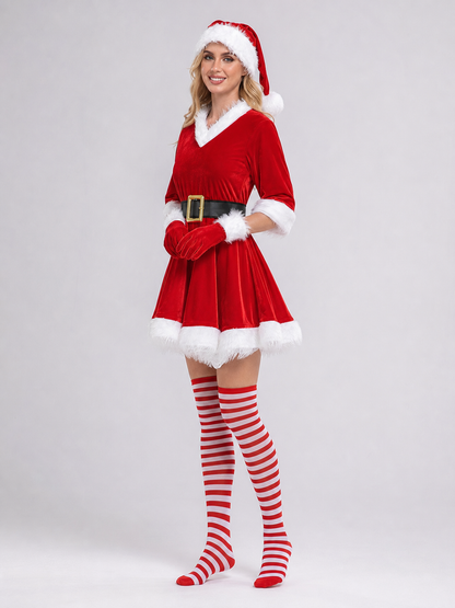 Santa Claus Costume: Dress, Hat, Belt, and Stockings