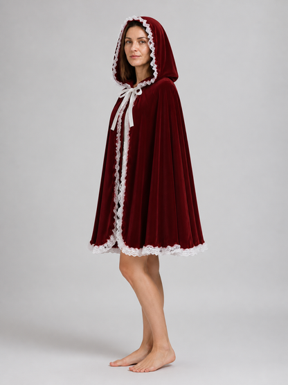 Red Hooded Cape with Lace for Halloween side view