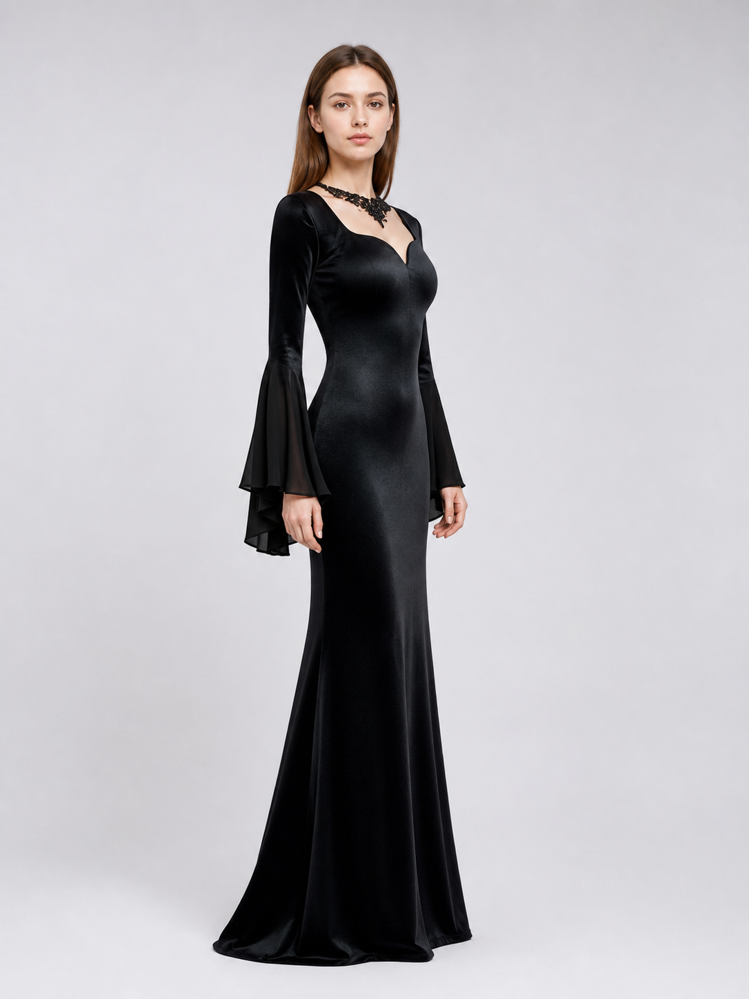 Black Gothic Floor-Length Evening Dress