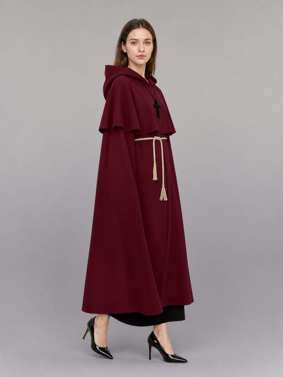Burgundy Hooded Carnival Cloak for Cosplay