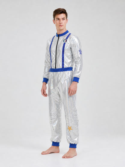 Silver astronaut costume with blue details