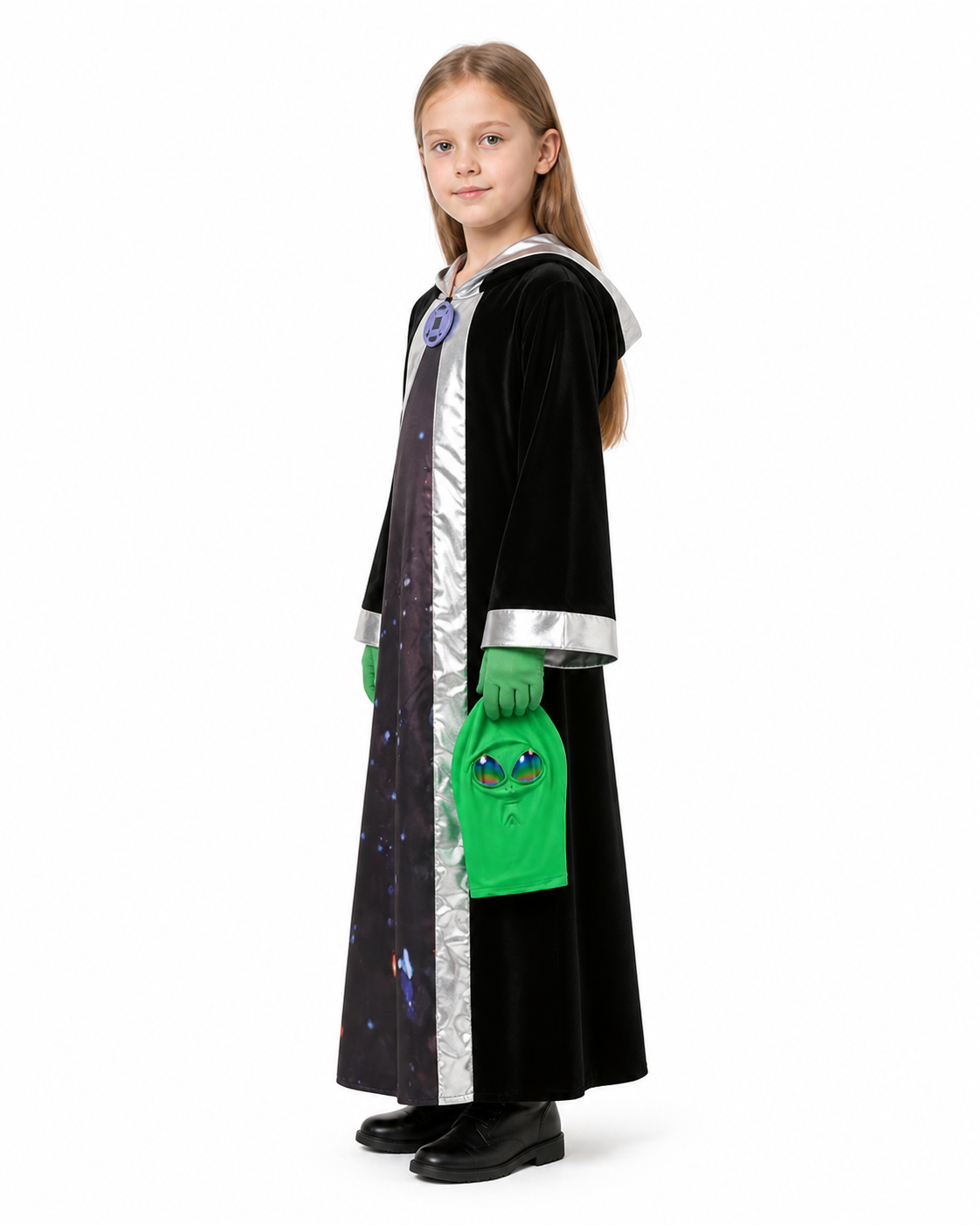 ET Alien Costume with Hood, Skirt, and Star Pattern side view