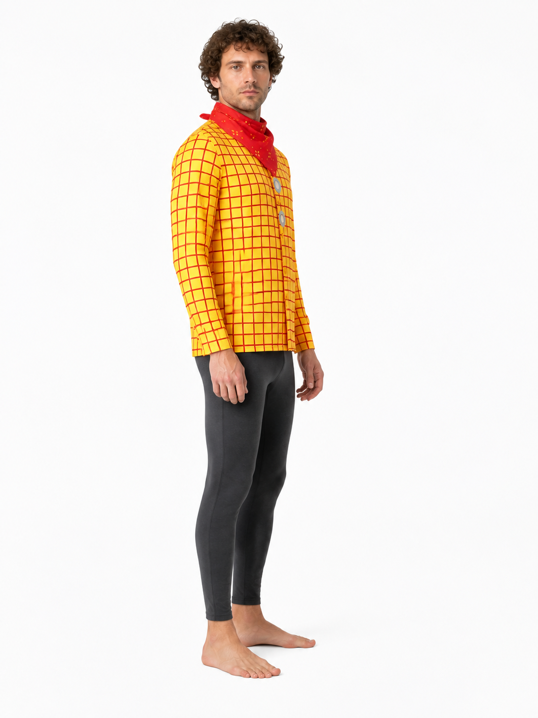 Woody Cosplay Shirt, Yellow with Red Plaid side view