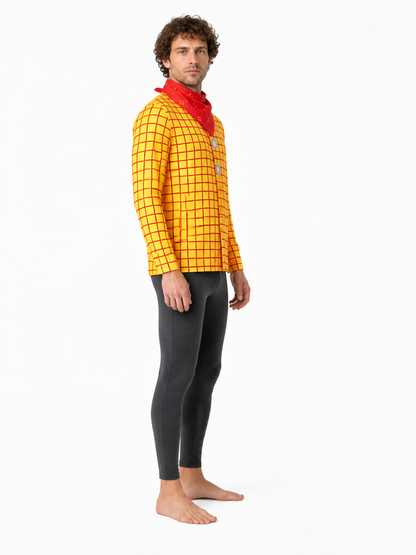 Woody Cosplay Shirt, Yellow with Red Plaid side view