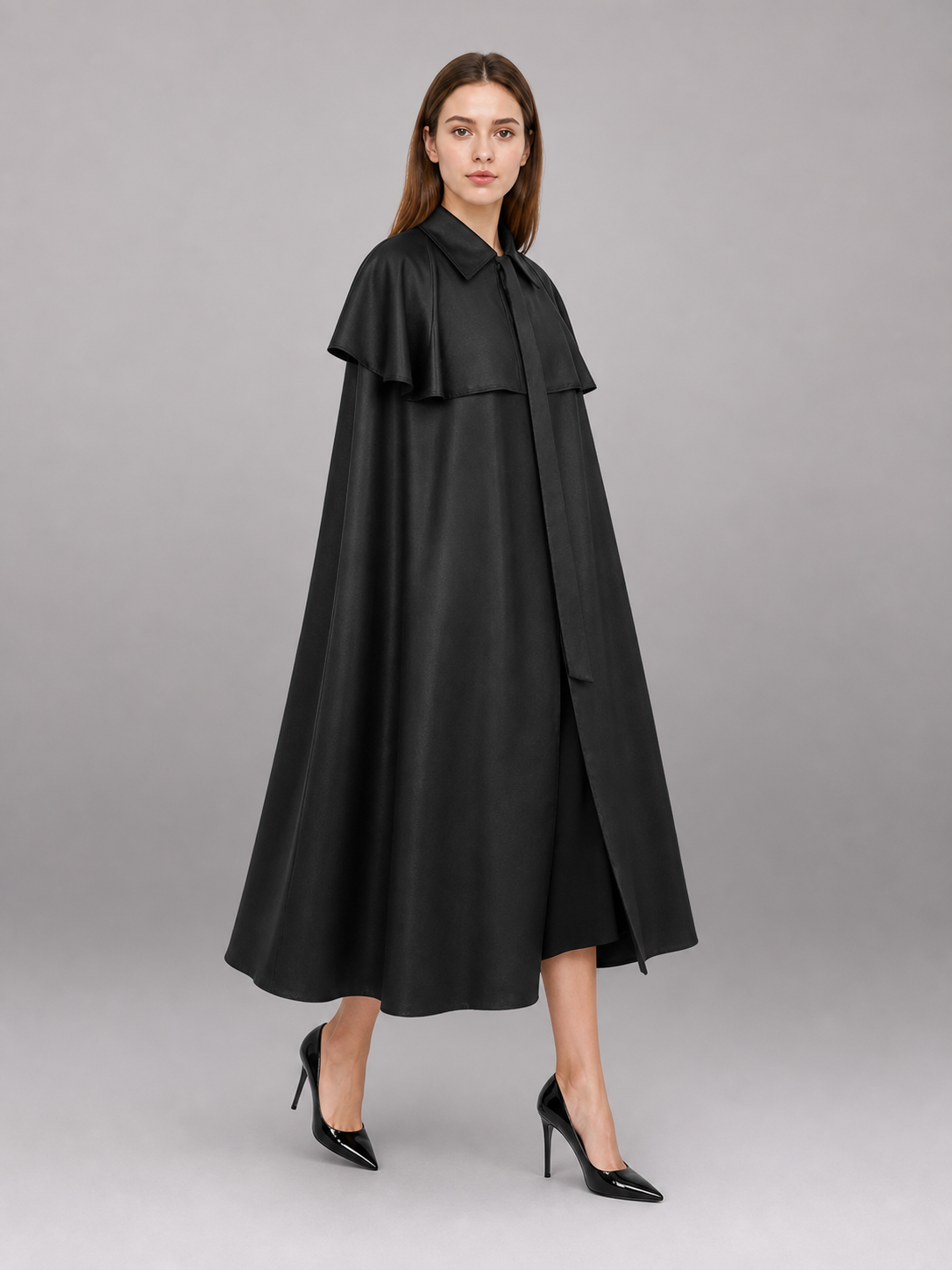 Black Dress with Cape and Short Sleeves