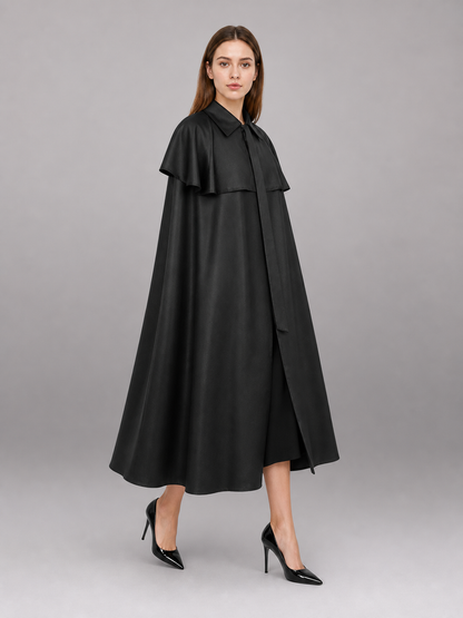 Black Dress with Cape and Short Sleeves